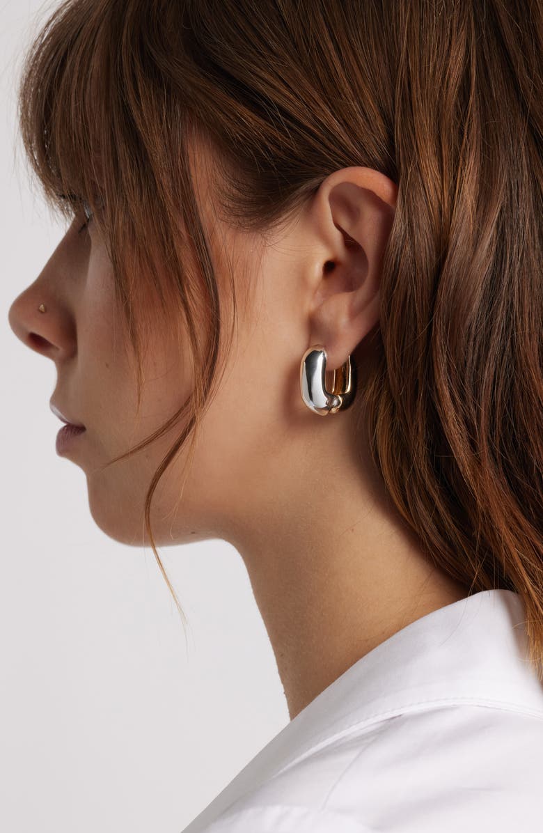 Open Edit Rounded Oval Hoop Earrings, Alternate, color, Silver- Gold