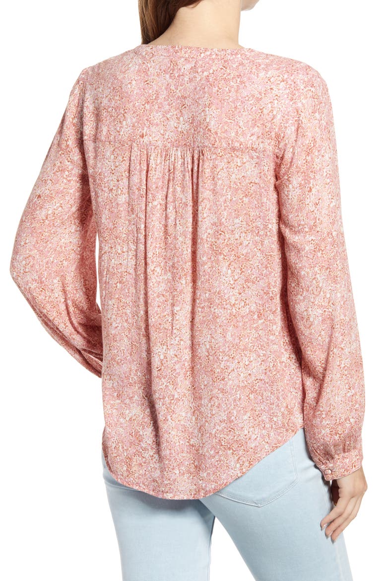 V-Neck Long Sleeve Crinkle Crepe Shirt, Alternate, color, PURPLE- PINK SUNFLOWER
