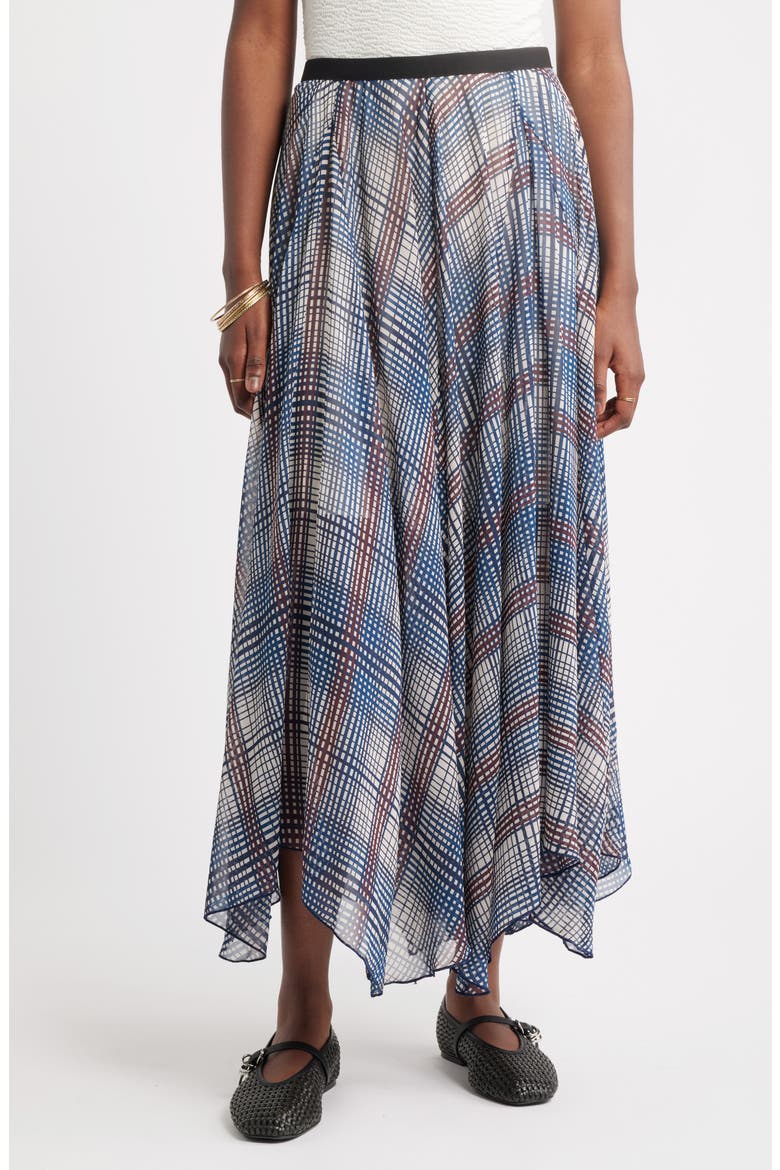 Handkerchief Maxi Skirt, Main, color, BLUE- BROWN FOREST PLAID