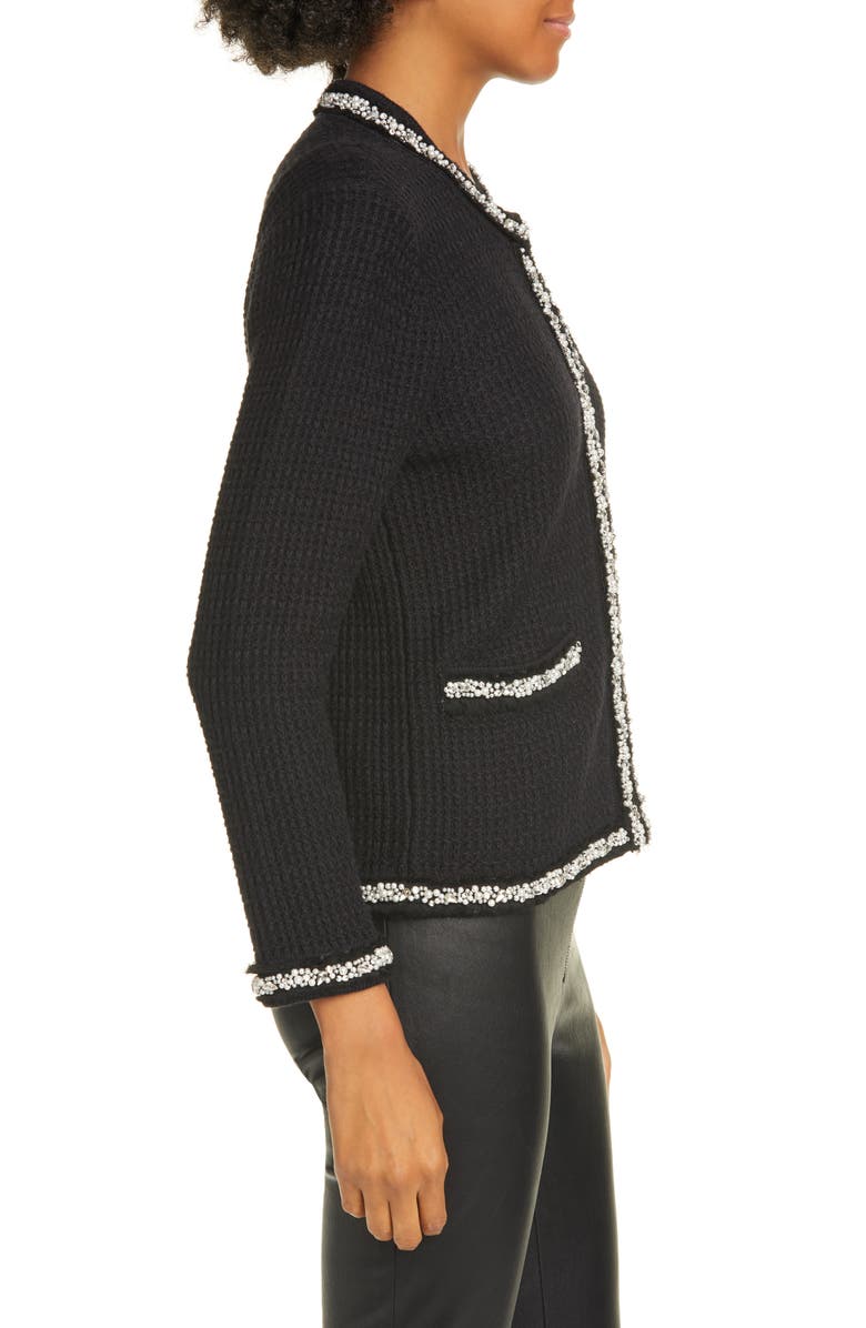 Alice + Olivia Georgia Imitation Pearl Detail Cotton Blend Sweater Jacket, Alternate, color,