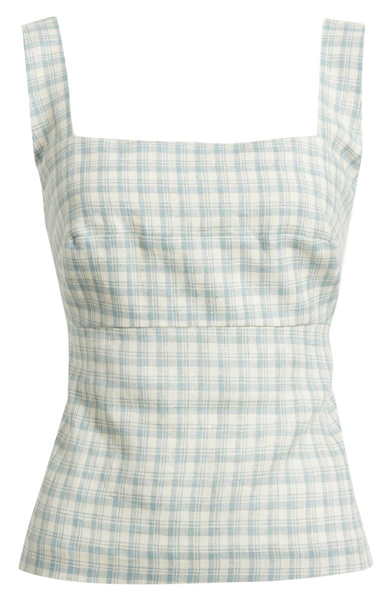 Reformation Clarence Check Linen Top, Main, color, Zephyr Check