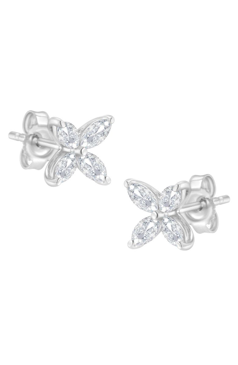 Haus of Brilliance 14K Gold 1/2 Ct Marquise Diamond 8 Stone Floral Leaf Stud Earrings, Main, color, White