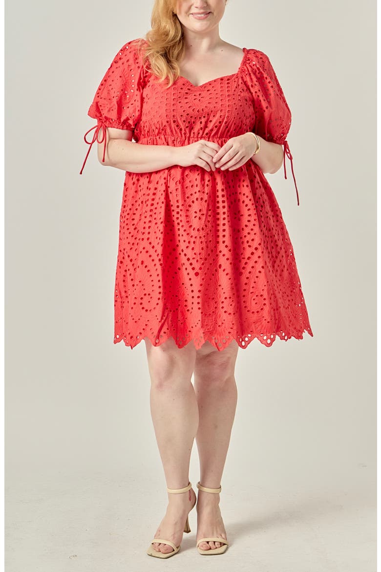 Scallop Edge Cotton Eyelet Minidress, Alternate, color, RED