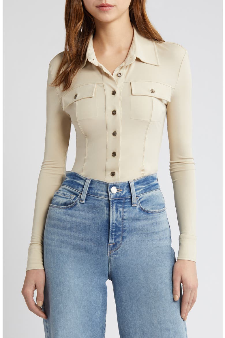 Jersey Button-Up Shirt, Main, color, PARCHMENT