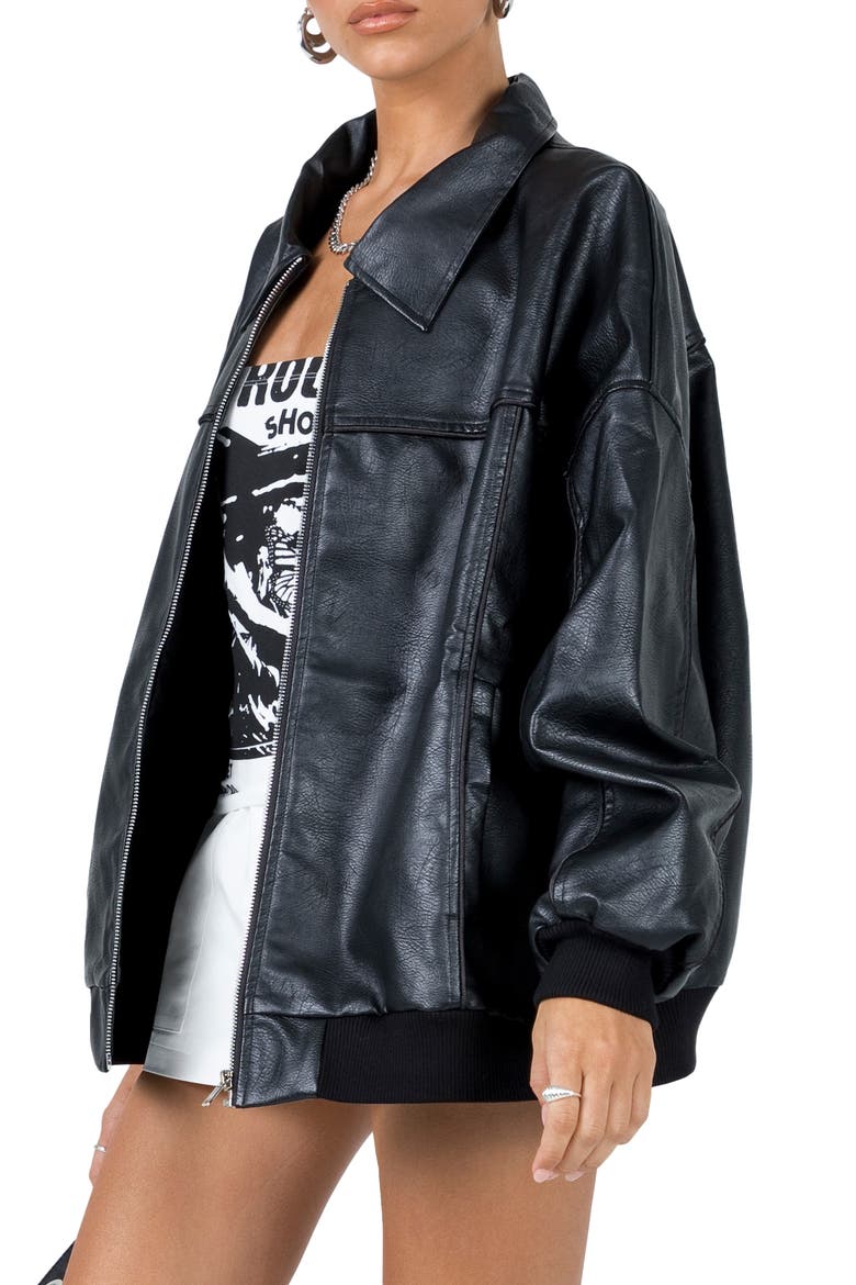 Goldsmith Oversize Faux Leather Bomber Jacket, Main, color, BLACK