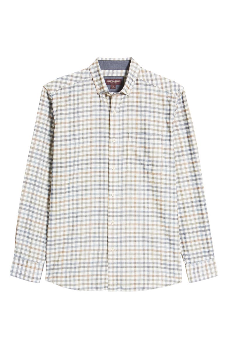 Johnston & Murphy Men's Plaid Corduroy Button-Up Shirt, Alternate, color, Ivory