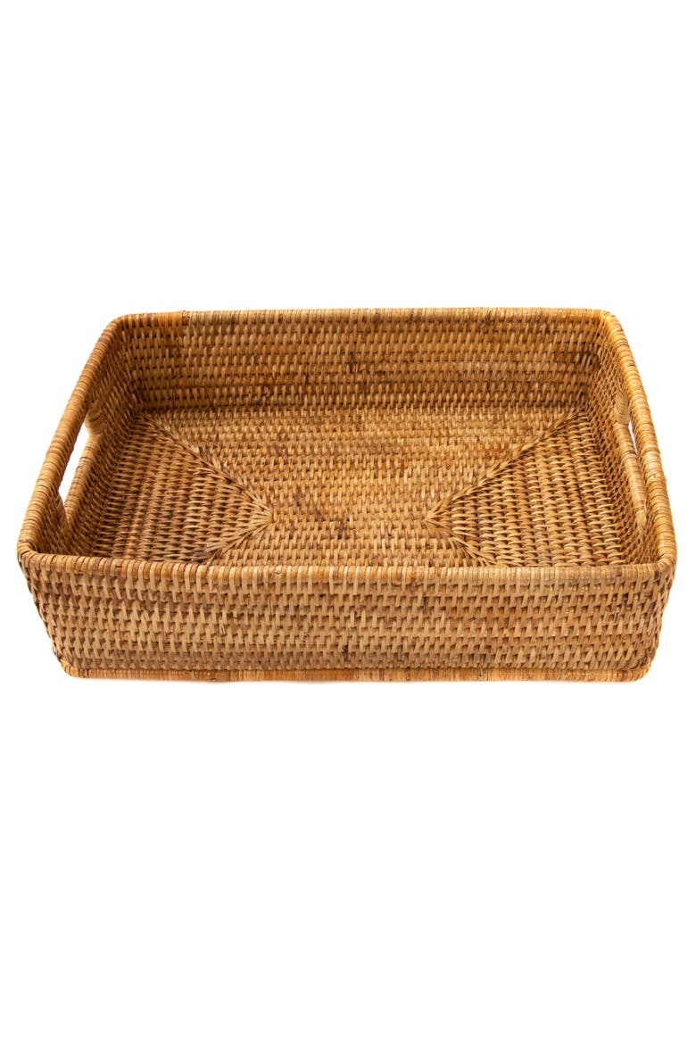 Artifacts Rattan Rectangular Storage Basket with Rounded Corners, Alternate, color, Honey Brown