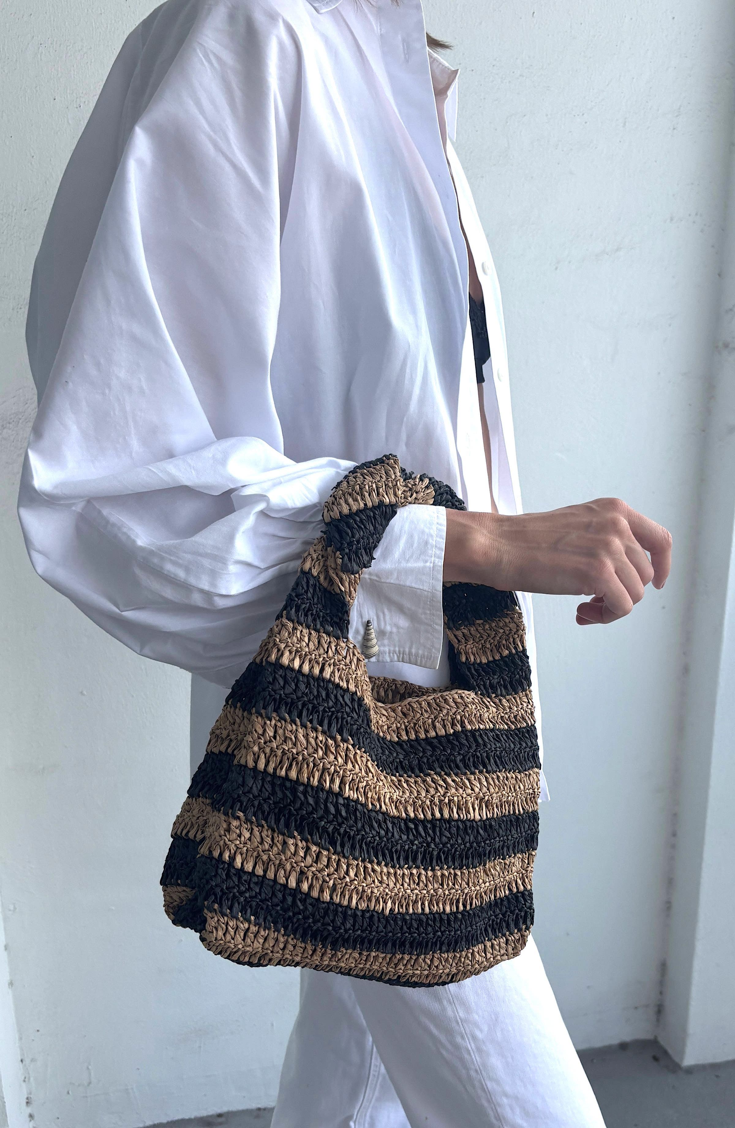 Adornia Striped Raffia Hobo Bag, Alternate, color, Multi