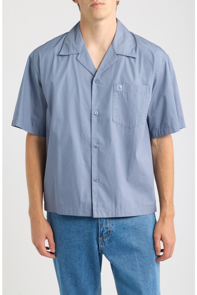 Kendry Cotton Poplin Camp Shirt, Main, color, SHADY BLUE / WHITE