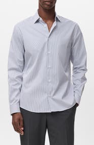 MANGO Regular Fit Stripe Stretch Cotton Blend Button-Up Shirt