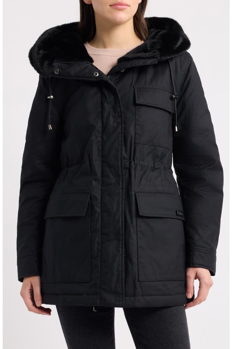 Faux Fur Lined Hood Cotton Anorak, Main, color, BLACK