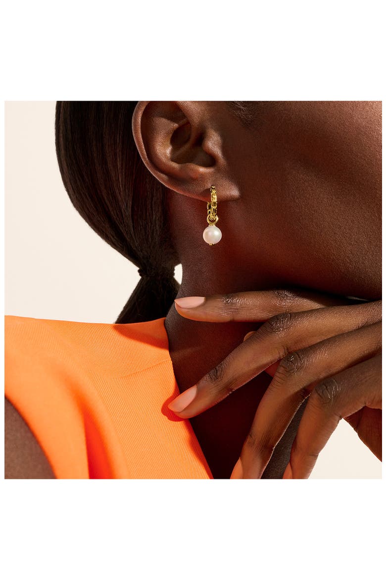 JH Essentials Pearl Hoop Earrings, Sterling Silver, 16mm, Alternate, color, 14K GOLD/ PEARL