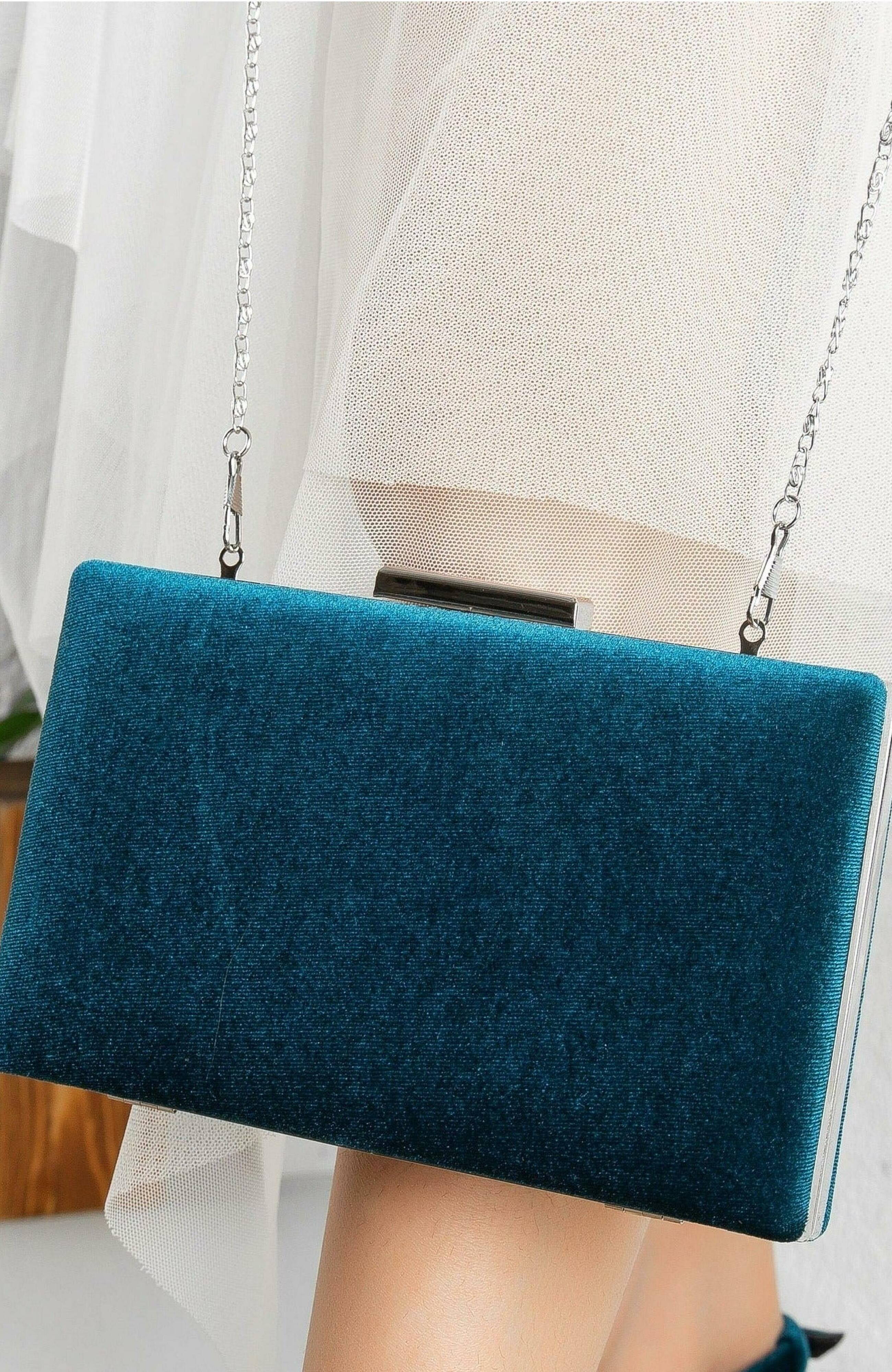 Forever & Always Shoes Clara Evening Clutch, Alternate, color, Teal Blue Velvet