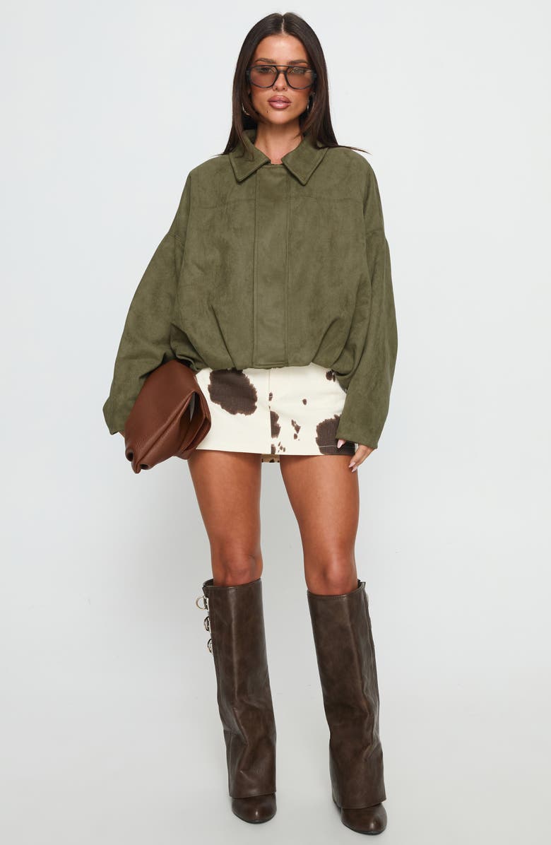 Princess Polly Enlightened Faux Suede Bomber Jacket, Alternate, color, Khaki