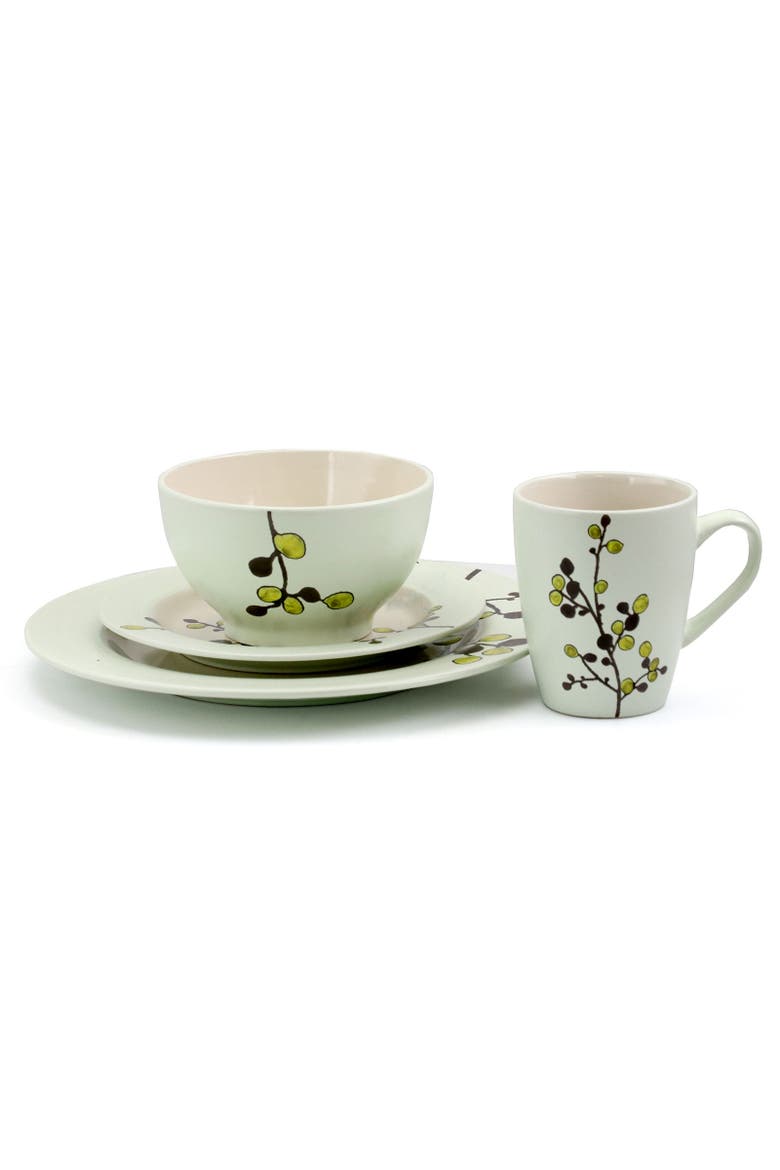 Retro Bloom 16 Piece Luxurious Stoneware Dinnerware, Alternate, color, Green