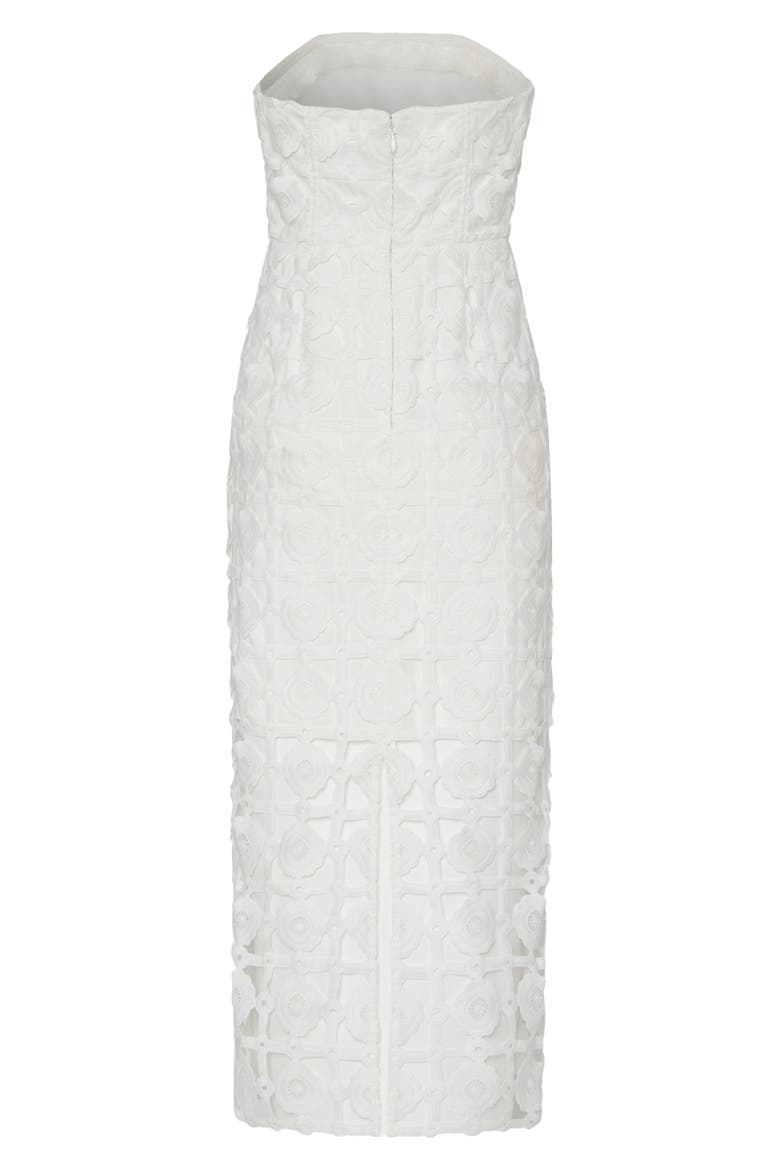 Kait Strapless Tile Lace Midi Dress, Alternate, color, WHITE