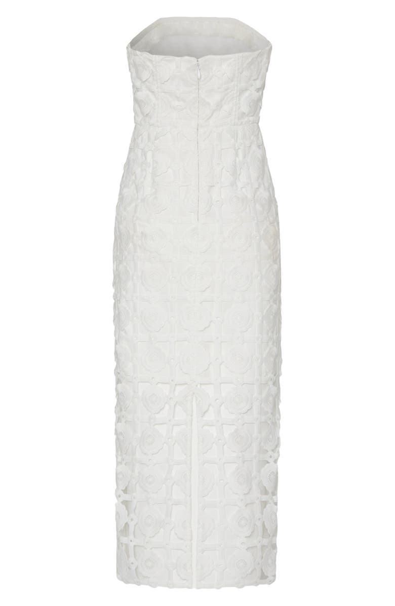 Milly Kait Strapless Tile Lace Midi Dress, Alternate, color, White