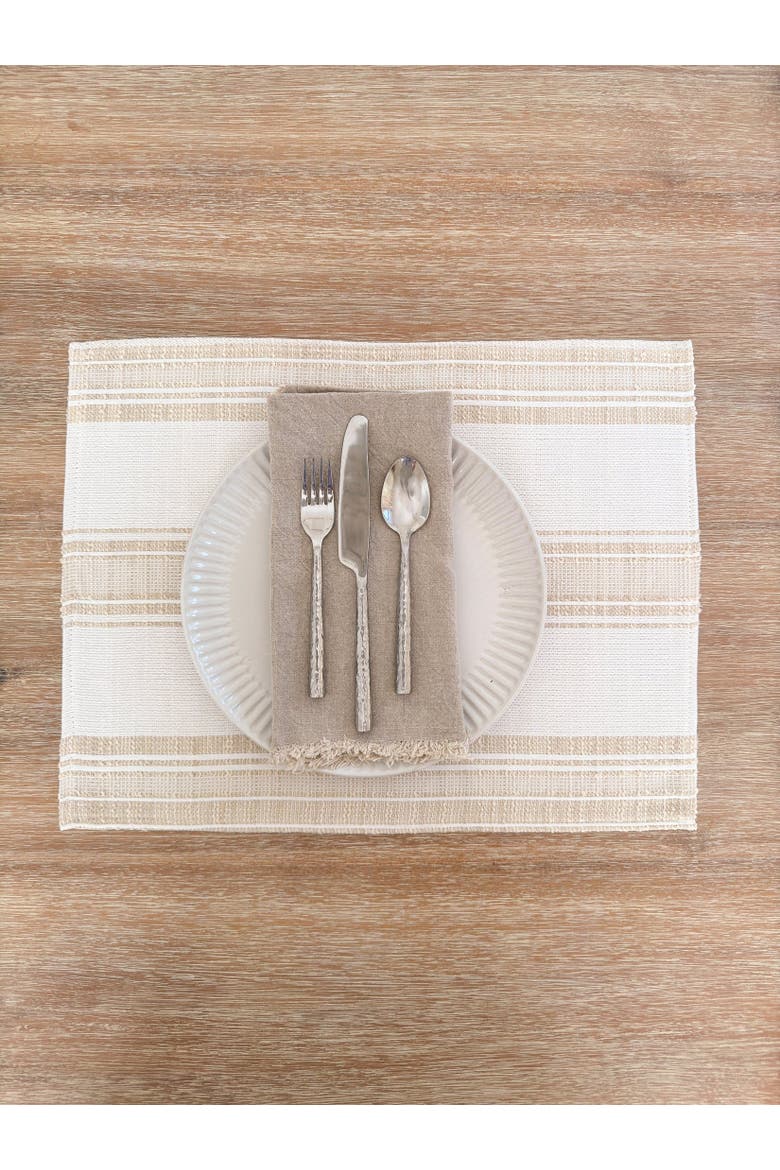 Beach Club Stripe Indoor Outdoor Placemat, Alternate, color, Beige Stripe