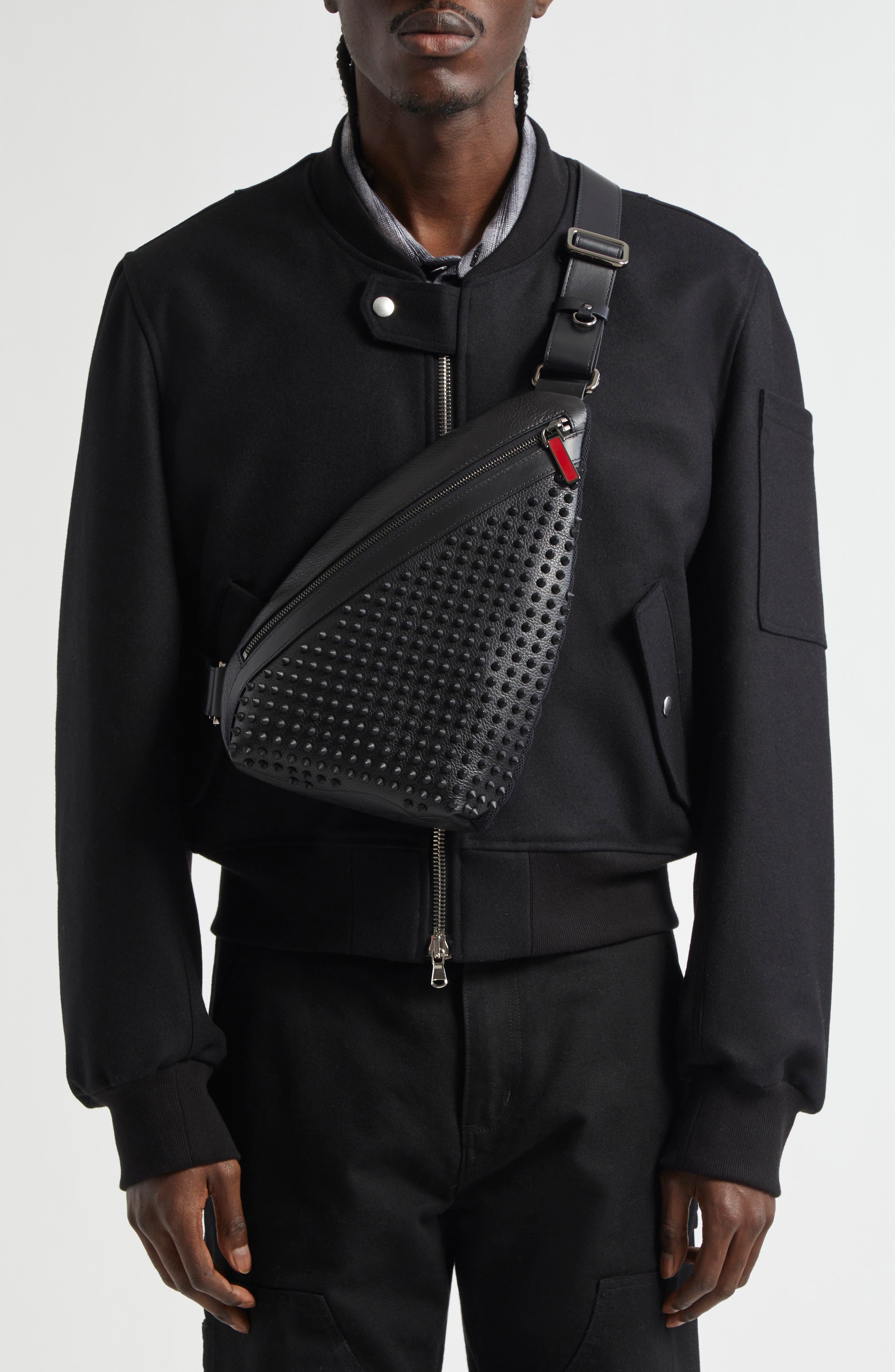 Christian Louboutin Funky Empire Spike Sling Bag, Alternate, color, Black