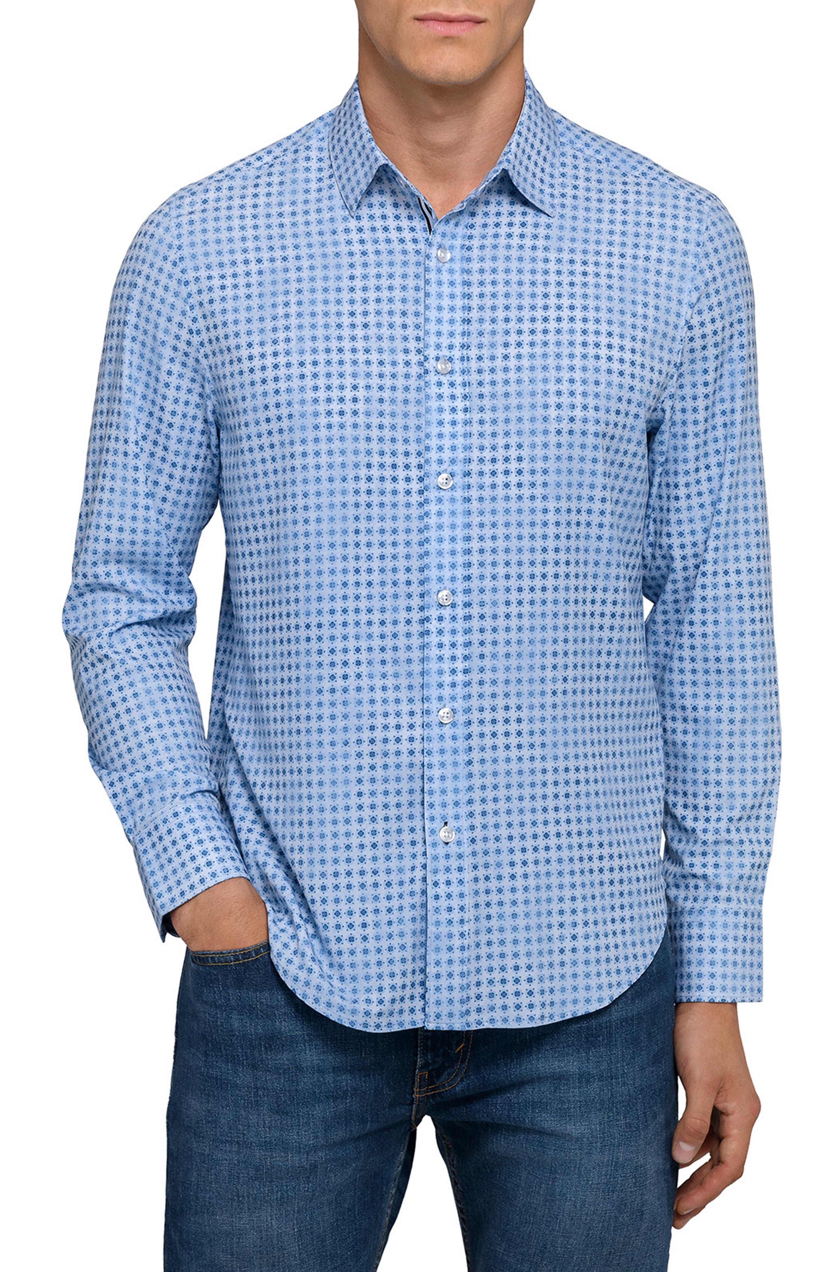 Faded Dot Print Woven Long Sleeve Basic