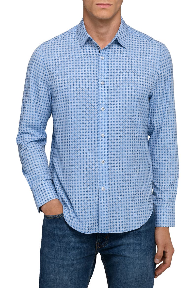 Faded Dot Print Woven Long Sleeve Basic, Main, color, DUSTY BLUE