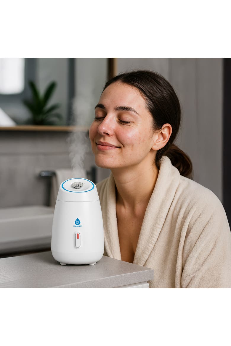 Glow & Renew Skincare Bundle Facial Steamer, 7-in-1 LED Light Therapy Device & Vitamin C 20% Serum, Alternate, color, White