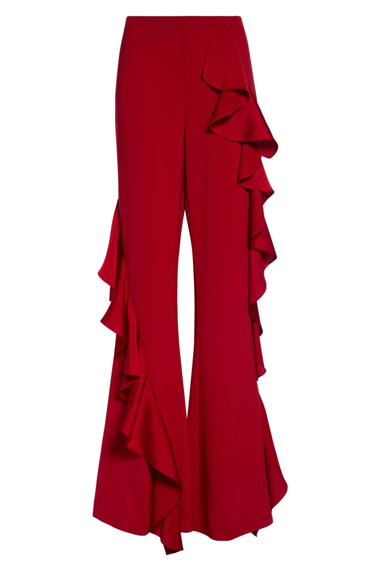 Selah Ruffled High Waist Flare Pants, Alternate, color, WARM CRANBERRY