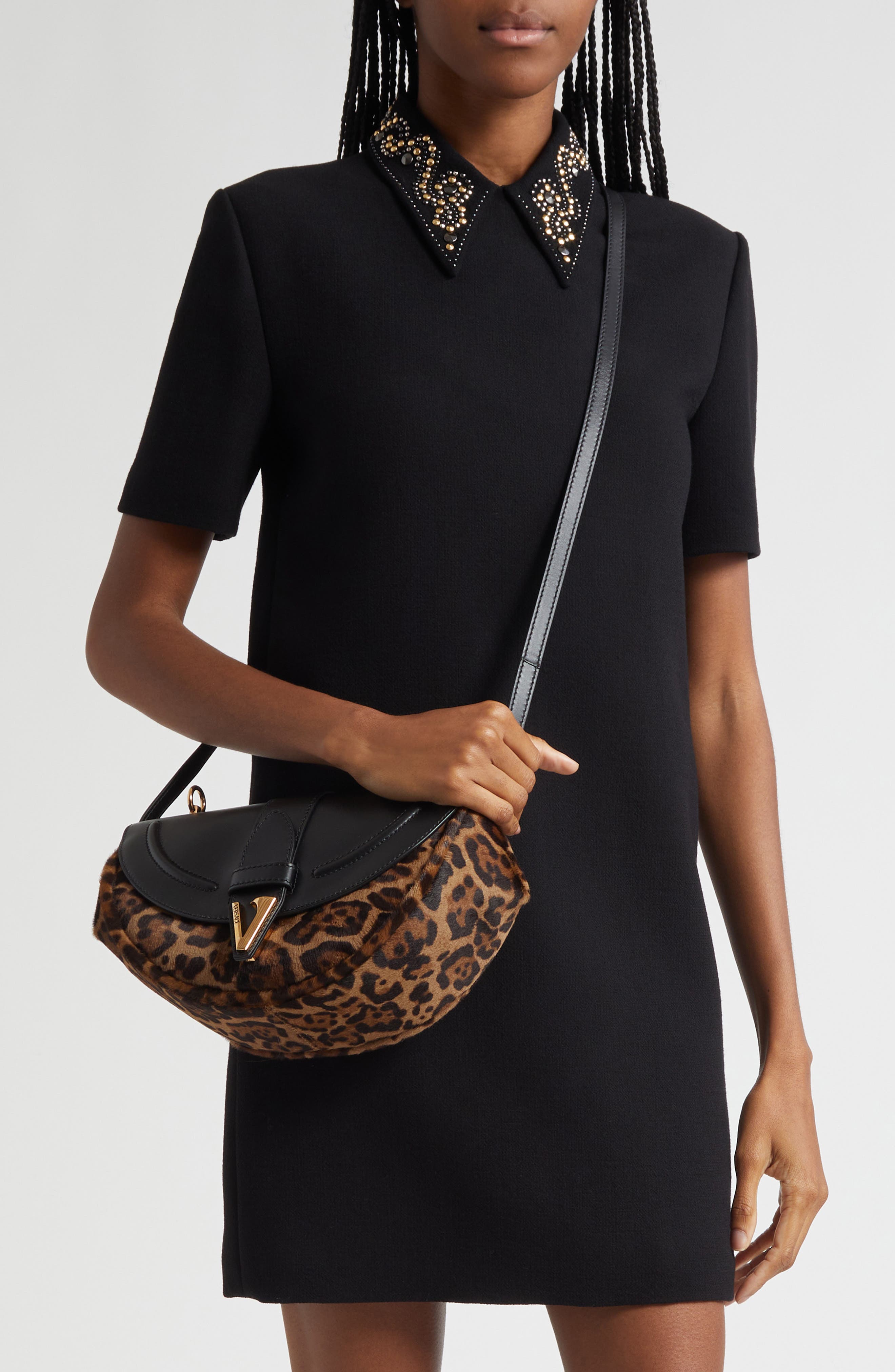 Versace Medium Virtus Shoulder Bag, Alternate, color, Black Brown Gold