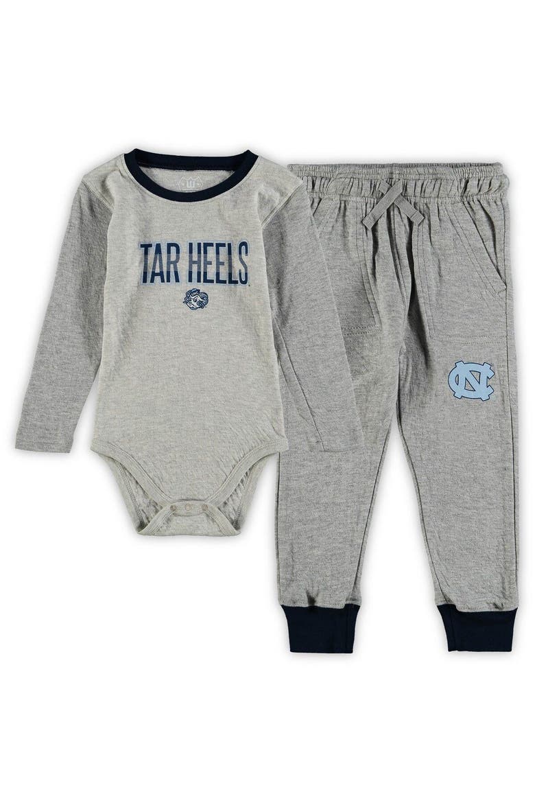Infant Wes & Willy Heathered Gray/Navy North Carolina Tar Heels Jie Jie Long Sleeve Bodysuit & Pants Set, Main, color, Heather Gray