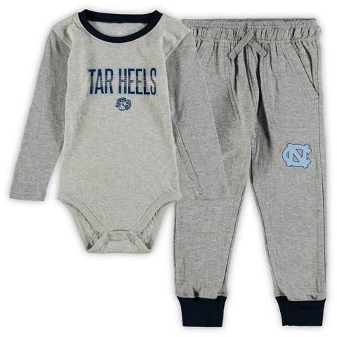 Infant Wes & Willy Heathered Gray/Navy North Carolina Tar Heels Jie Jie Long Sleeve Bodysuit & Pants Set