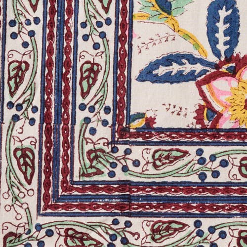 Ten Thousand Villages Zaina Floral Blockprint Tablecloth In Multi