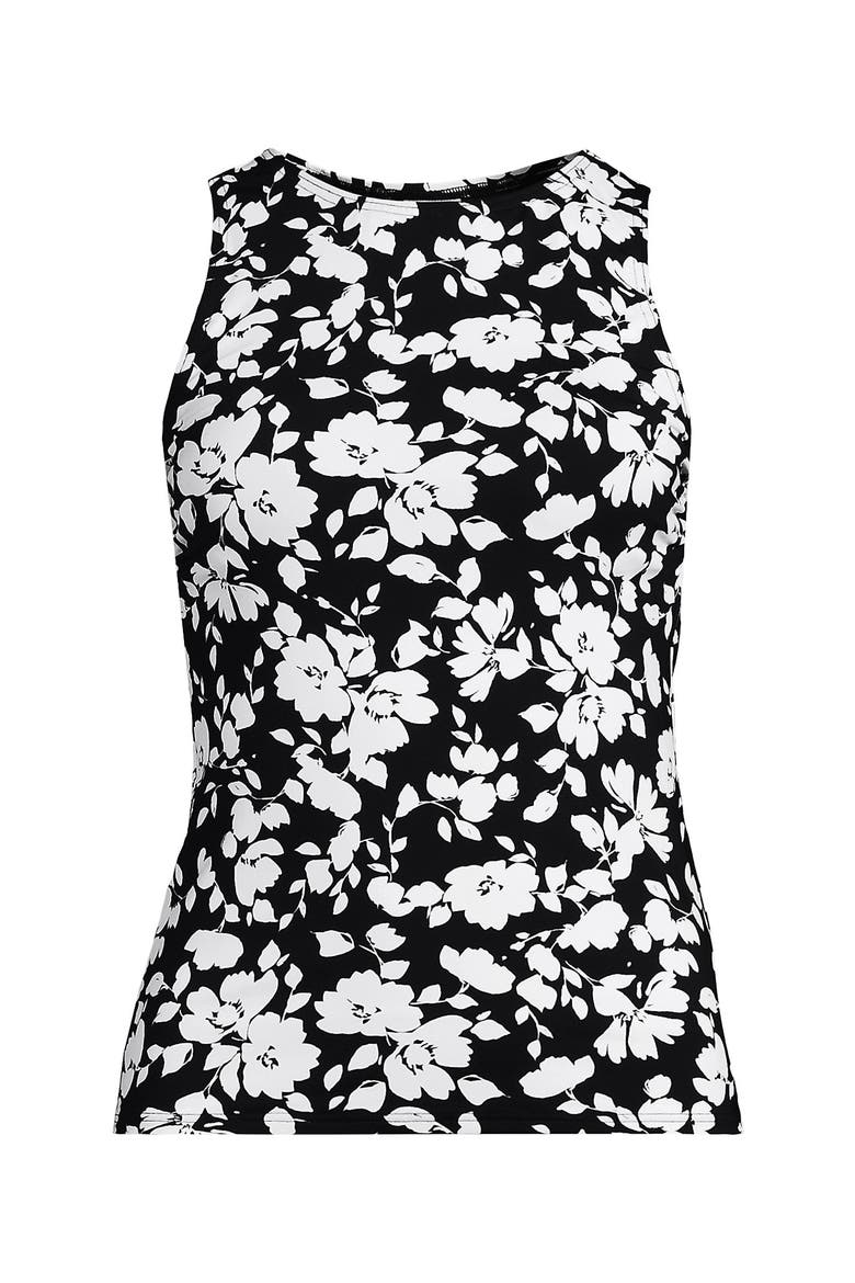 Plus Size High Neck UPF 50 Sun Protection Modest Tankini Swimsuit Top, Alternate, color, Black Blossom Floral