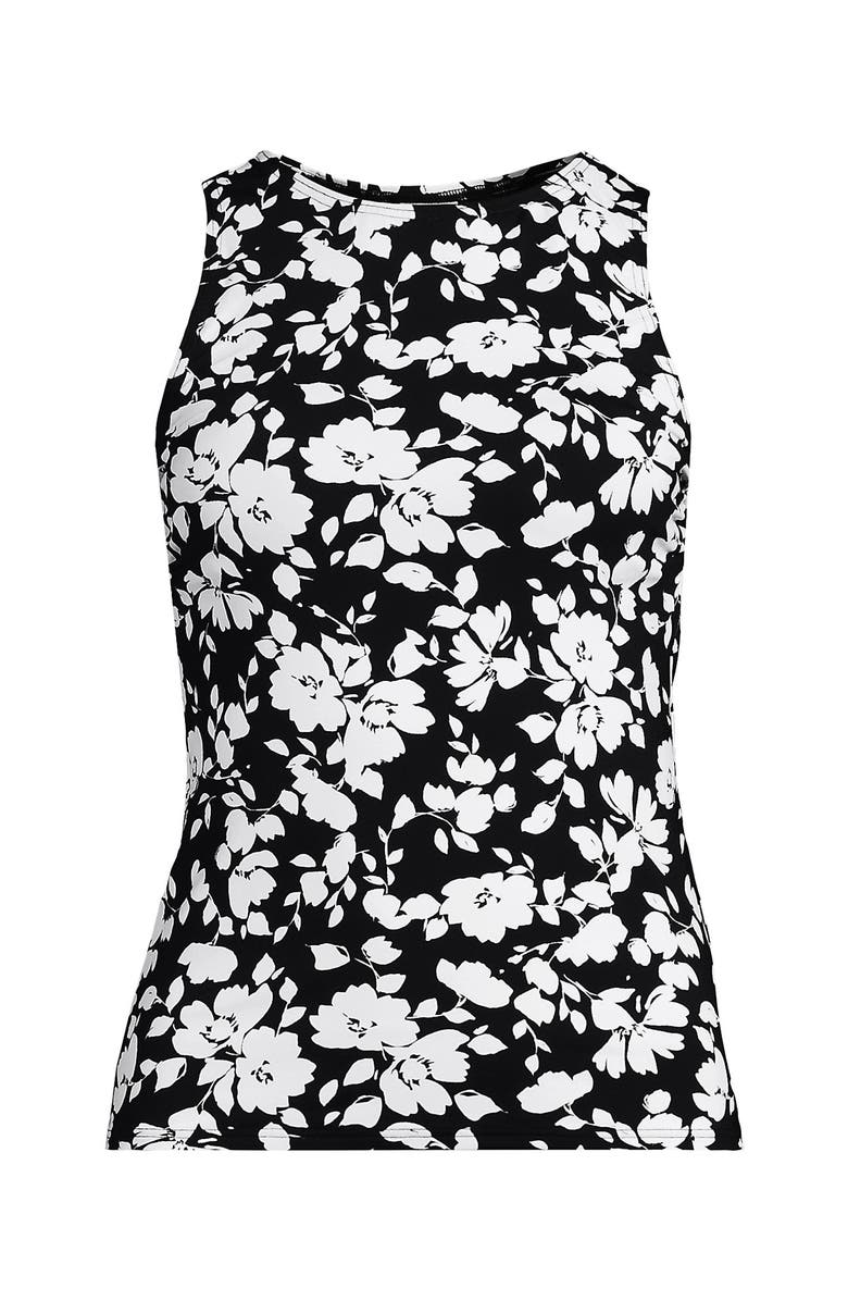 Lands' End High Neck UPF 50 Modest Tankini Top Swimsuit, Alternate, color, Black Blossom Floral