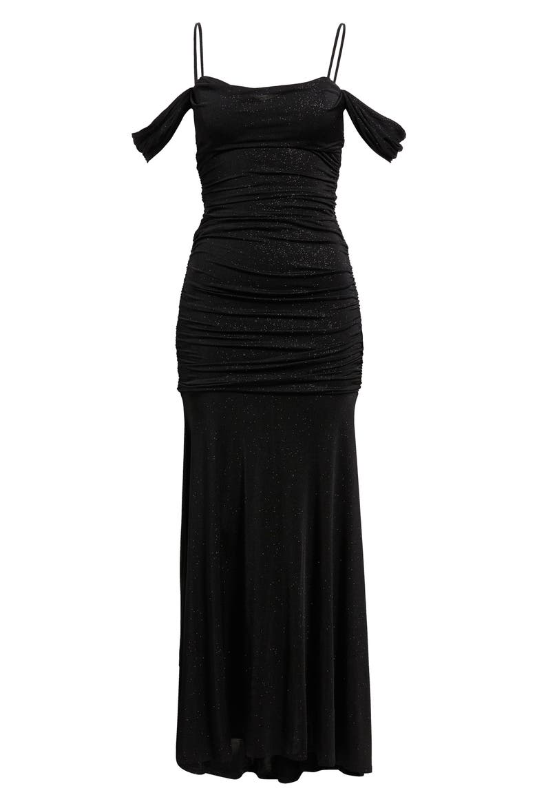 Glitter Cold Shoulder Gown, Alternate, color, BLACK / IVORY
