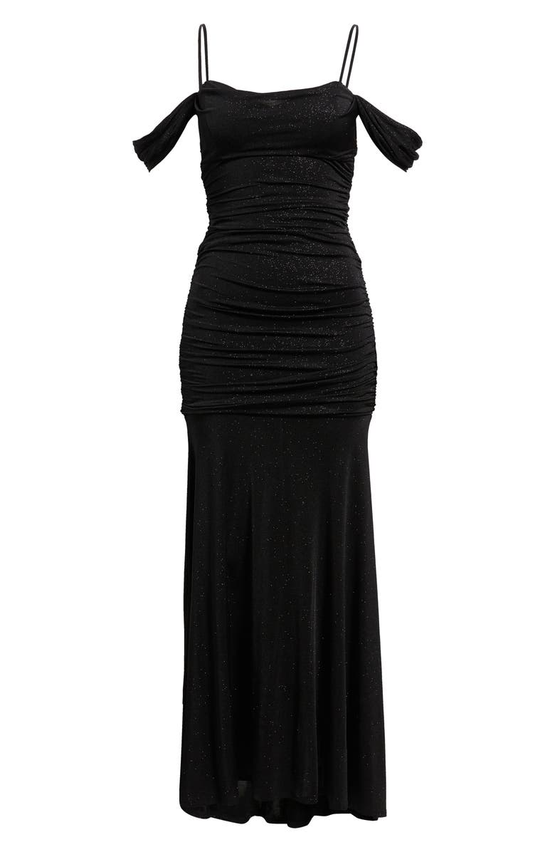 Emerald Sundae Glitter Cold Shoulder Gown, Alternate, color, Black / Ivory