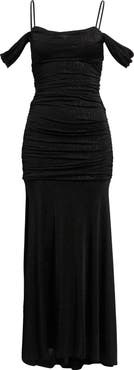 Emerald Sundae Glitter Cold Shoulder Gown