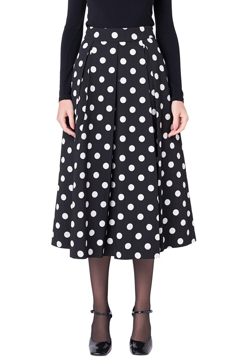 Polka Dot A-Line Midi Skirt, Alternate, color, BLACK