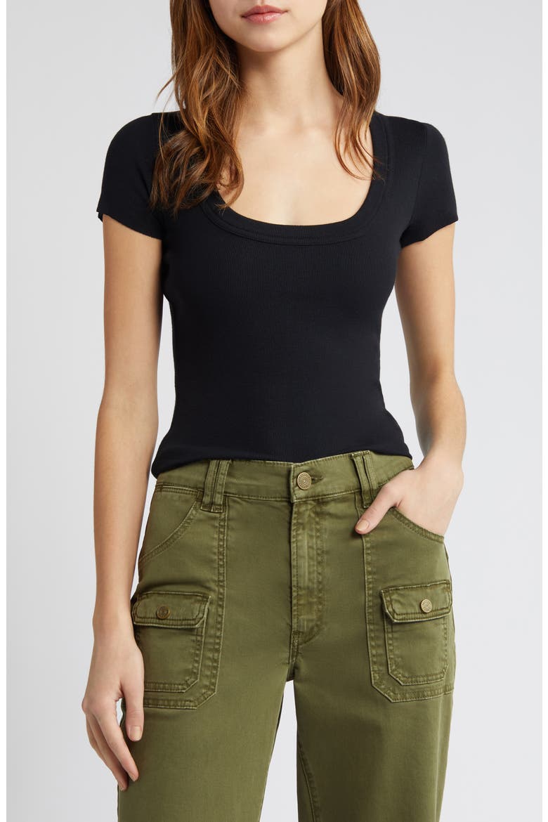 Scoop Neck Rib Baby Tee, Main, color, BLACK