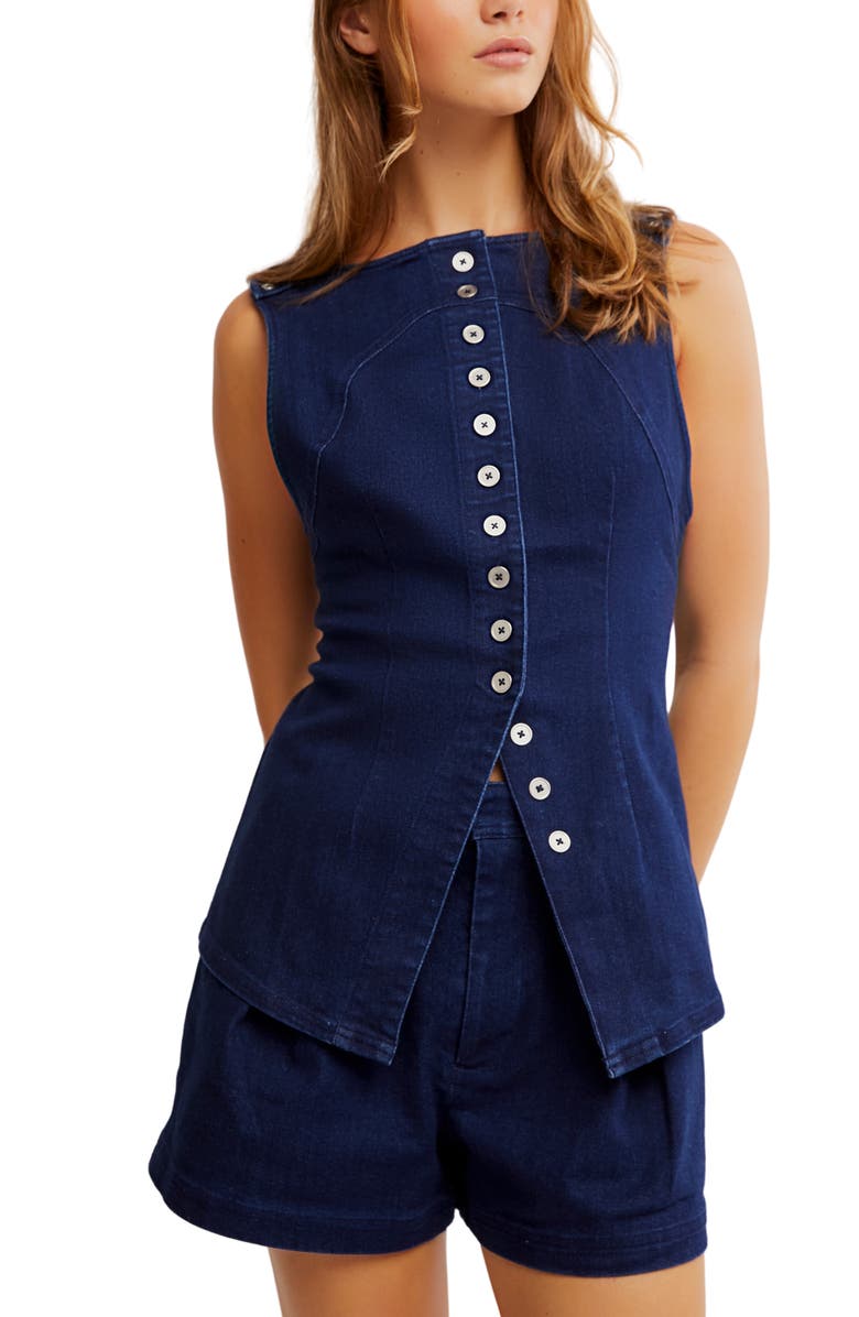 Free People Salone Denim Vest & Shorts Set, Alternate, color, Midnight