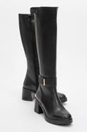 Prologue Shoes Moreni Stretch Buckle Block Heel Knee High Boot