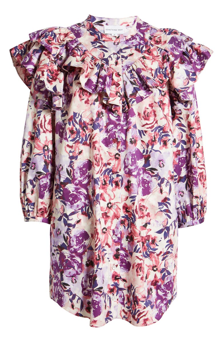 Something Navy Floral Print Ruffle Shift Dress, Alternate, color, 