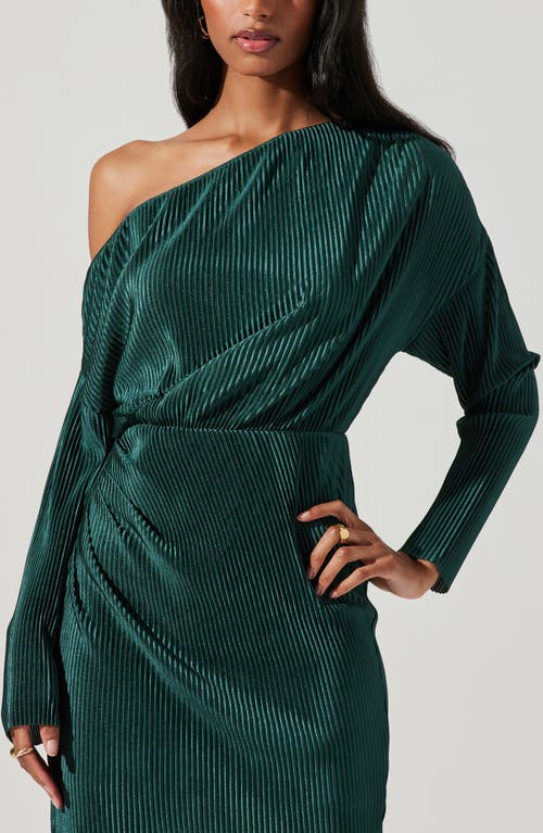 Astr The Label Azenia One-shoulder Long Sleeve Midi Dress In Green