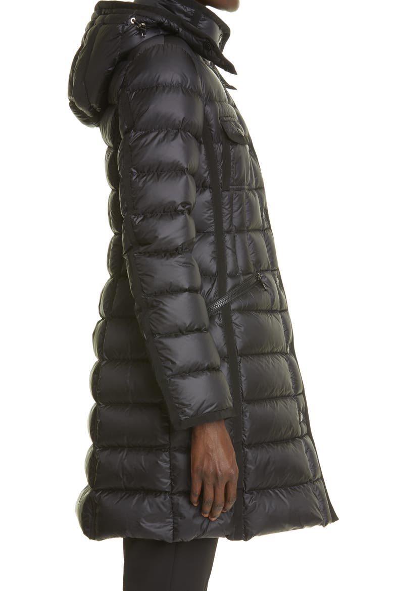 Hermine Grosgrain Trim Quilted Down Puffer Coat, Alternate, color, BLACK/ BLACK