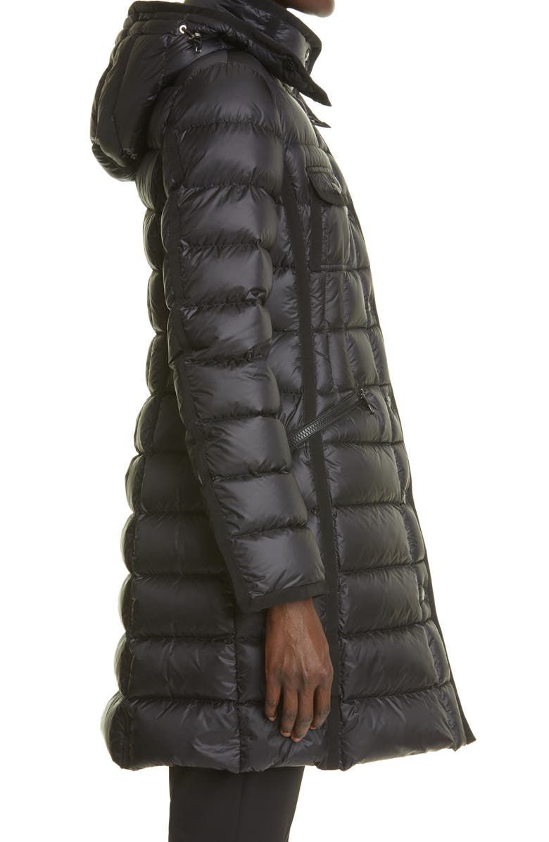 Moncler Hermine Grosgrain Trim Quilted Down Puffer Coat, Alternate, color, Black/ Black