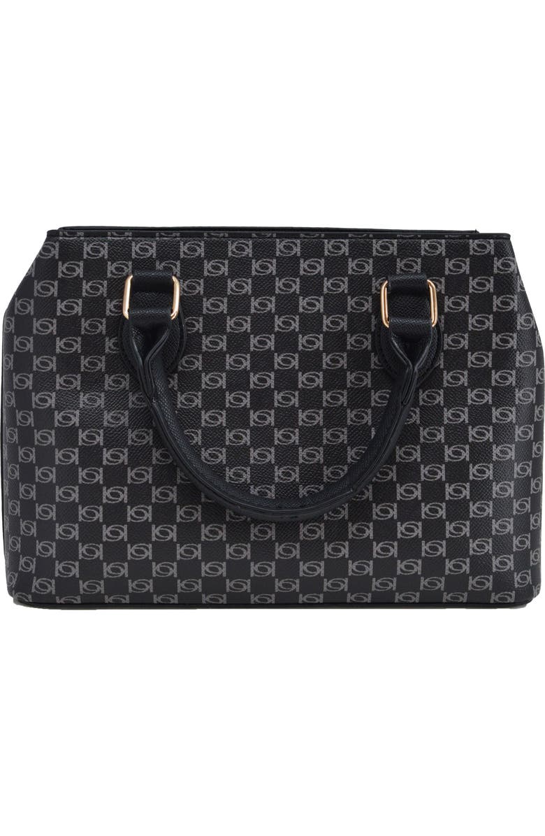 bebe Adela Small Monogram Satchel with Wallet, Alternate, color, Black