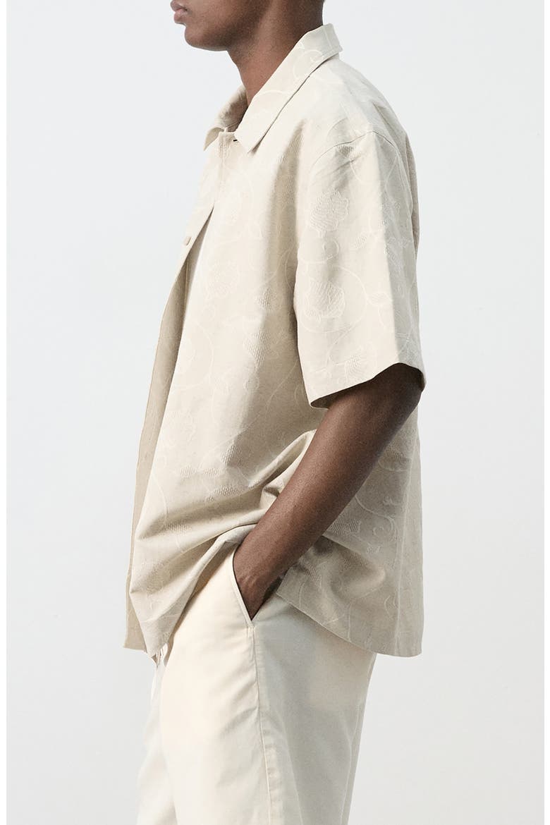 Embroidered Short Sleeve Button-Up Shirt, Alternate, color, SAND