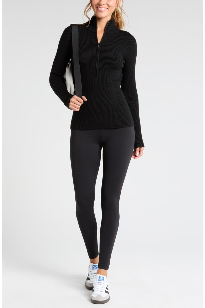 Après Ski Half Zip Rib Sweater, Alternate, color, BLACK