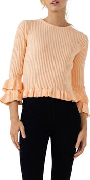 English Factory Rib Ruffle Edge Sweater