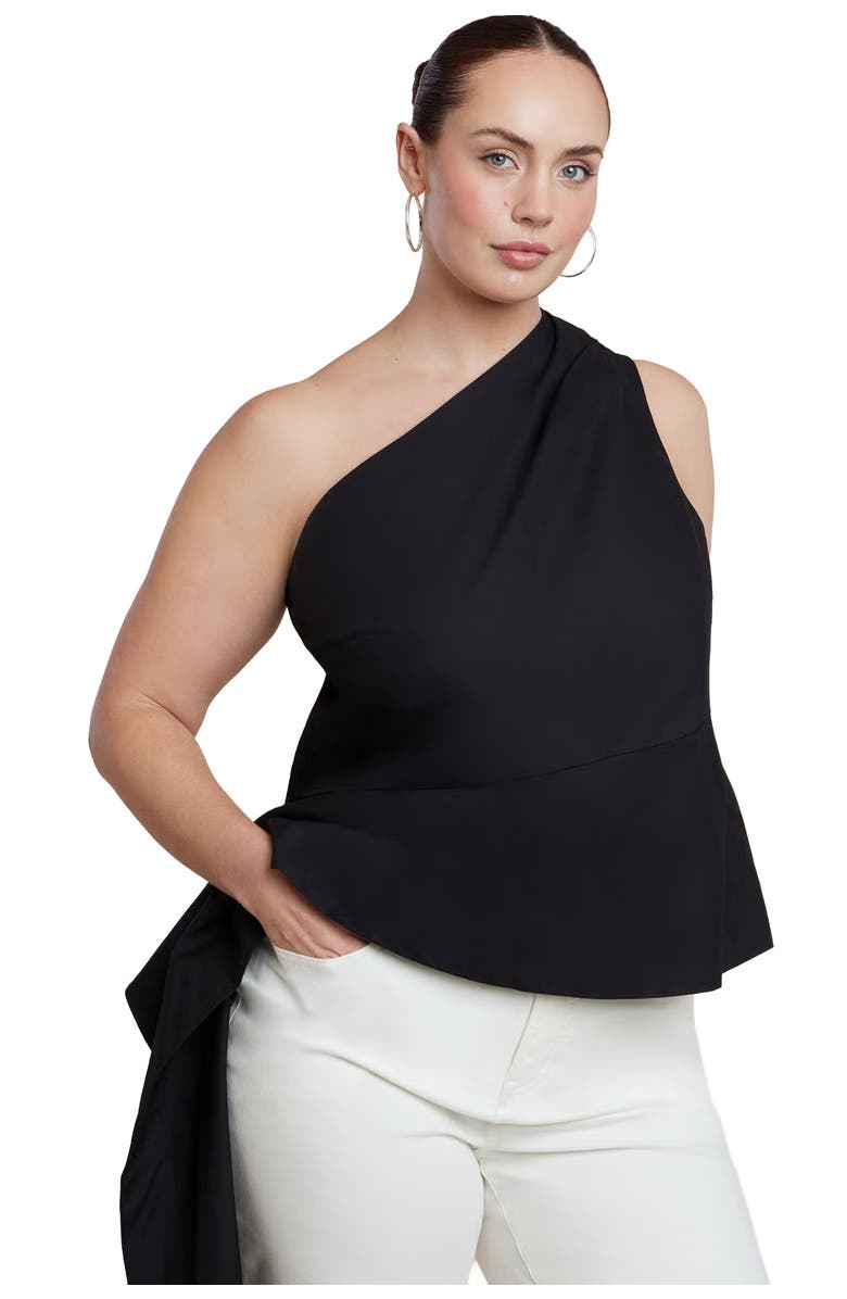 ELOQUII Asymmetrical Top With Flounce, Main, color, Black Onyx