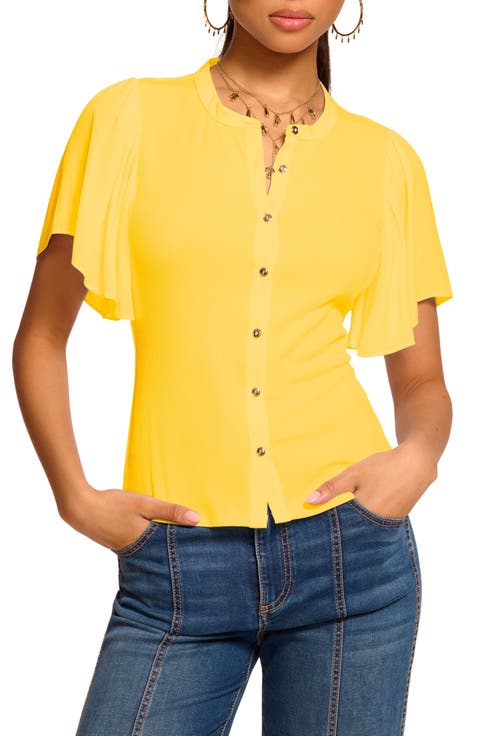 Colette Mixed Media Flutter Sleeve Top